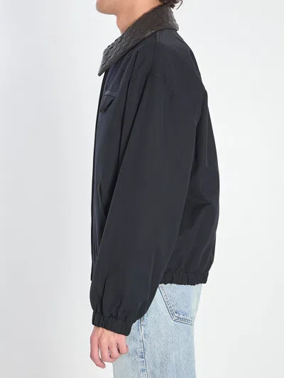 Bottega Veneta Mens Midnight Blue Intrecciato-collar Blouson Cotton-blend Jacket In Black