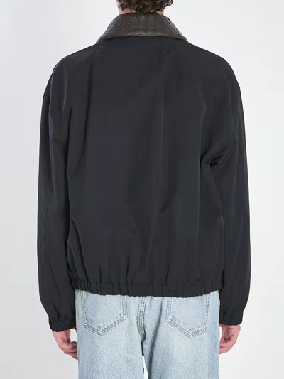 Bottega Veneta Mens Midnight Blue Intrecciato-collar Blouson Cotton-blend Jacket In Black