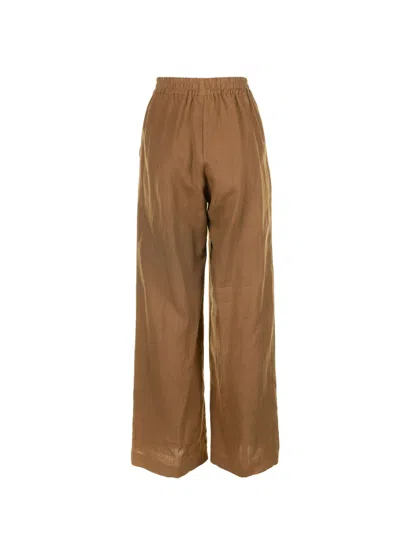 Eleventy High-waisted Linen Trousers With Elastic In Brown