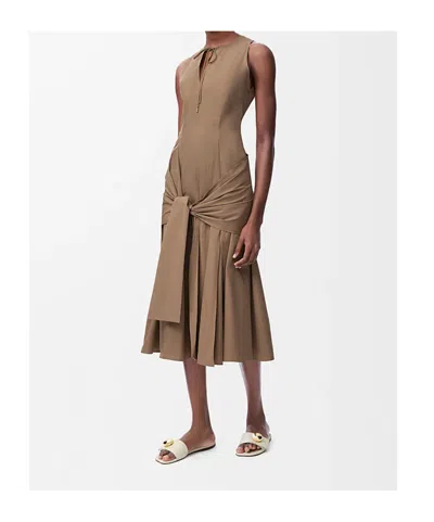 Loewe Womens Beige Wrap-tie Sleeveless Cotton Midi Dress In Brown