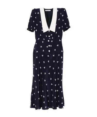 Alessandra Rich Crepe-trimmed Gathered Printed Silk Midi Dress