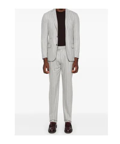 Eleventy Striped Suit In White