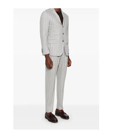 Eleventy Striped Suit In White