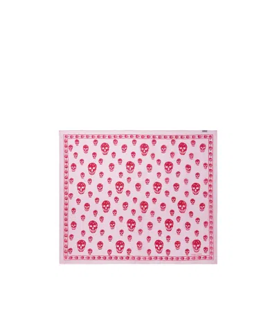 Alexander Mcqueen Silk Skull Print Scarf With Striped Border In Pink