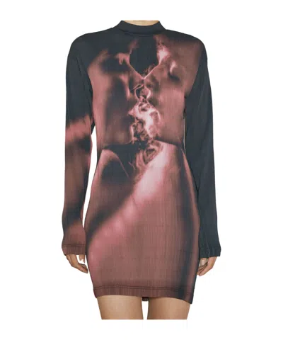 Eytys Rhye Pleated Graphic-printed Mini Dress In Brown