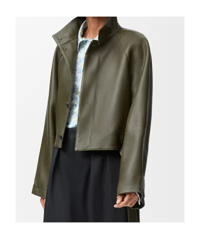 Loewe Womens Khaki Green Belted-hem Leather Jacket In Green