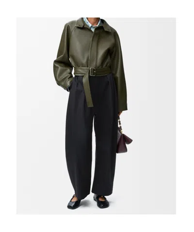 Loewe Womens Khaki Green Belted-hem Leather Jacket In Green
