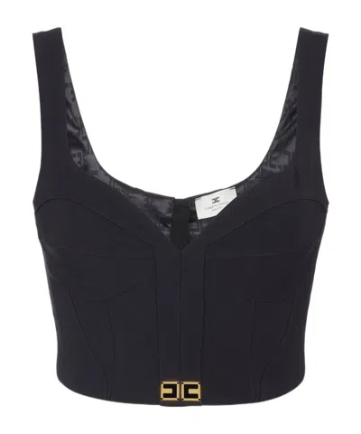 Elisabetta Franchi Lightweight Corset-style Crepe Top With Heart Neckline In Black