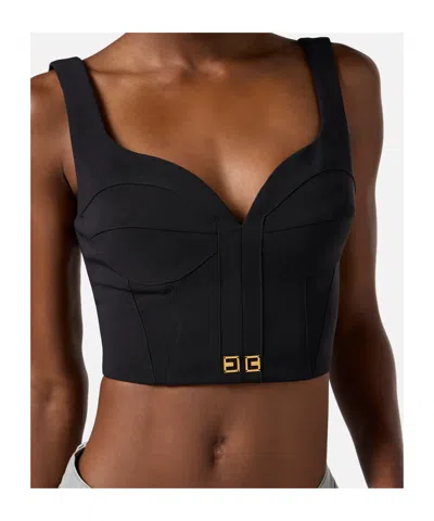 Elisabetta Franchi Lightweight Corset-style Crepe Top With Heart Neckline In Black