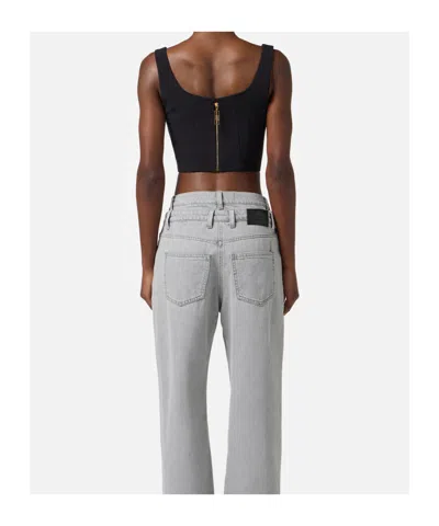 Elisabetta Franchi Lightweight Corset-style Crepe Top With Heart Neckline In Black