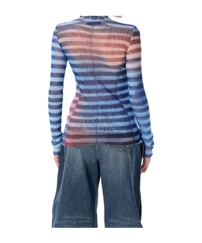 Jean Paul Gaultier Air Print Striped Mesh Crew Neck Top In Multi