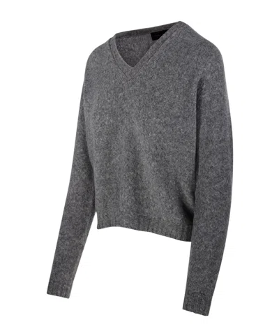 Roberto Collina V-neck Knitted Sweater In Gray