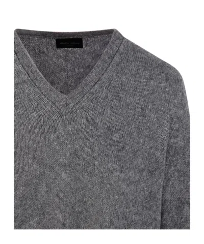 Roberto Collina V-neck Knitted Sweater In Gray