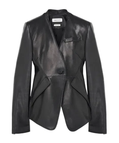 Alexander Mcqueen Leather Peplum Jacket In Black