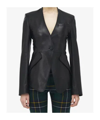 Alexander Mcqueen Leather Peplum Jacket In Black