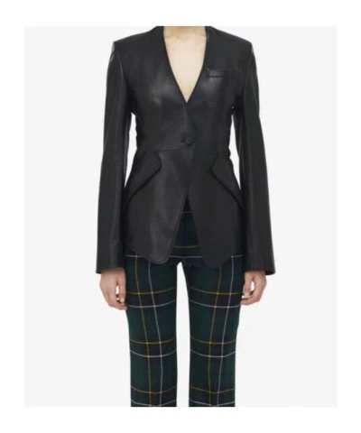 Alexander Mcqueen Leather Peplum Jacket In Black