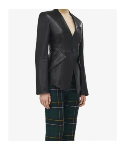 Alexander Mcqueen Leather Peplum Jacket In Black
