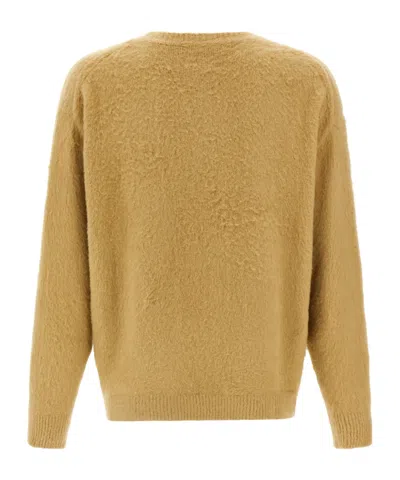 Roberto Collina Crew Neck Shearling Cotton Sweater In Brown