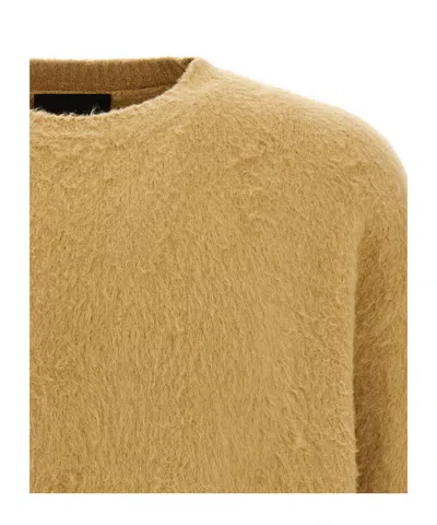 Roberto Collina Crew Neck Shearling Cotton Sweater In Brown