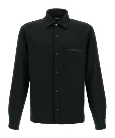 Zegna Padded Techmerino Shirt Jacket In Black