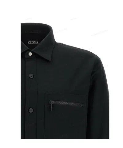 Zegna Padded Techmerino Shirt Jacket In Black