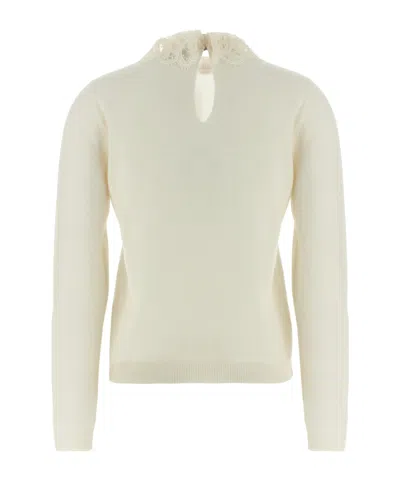 Fabiana Filippi Lace Neck Sweater Sweaters And Cardigans White In White