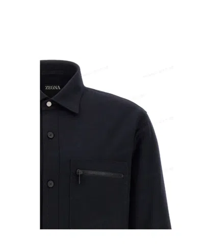 Zegna Padded Techmerino Shirt Jacket In Black
