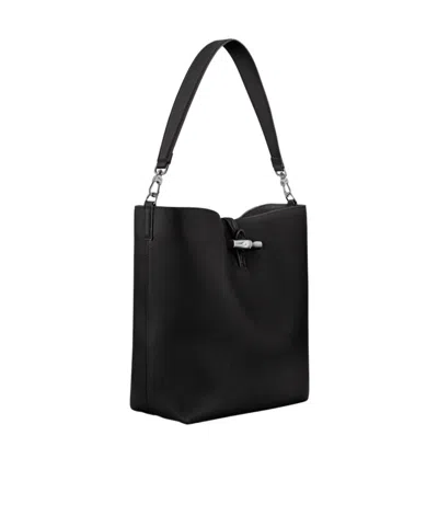 Longchamp Medium Le Roseau Leather Hobo Bag In Black