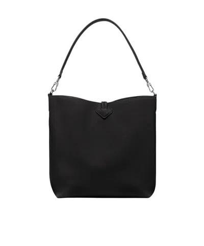 Longchamp Medium Le Roseau Leather Hobo Bag In Black
