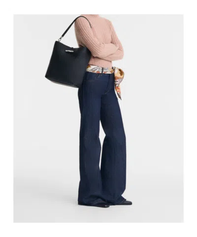 Longchamp Medium Le Roseau Leather Hobo Bag In Black