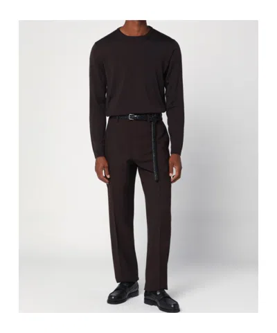 Roberto Collina Round-neck Long-sleeve Knitted Sweater In Brown