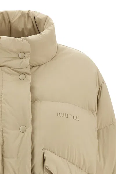 Miu Miu Long Sleeve Cotton Coat In Gray