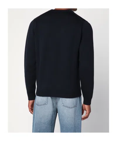 Roberto Collina Navy Blue Crew Neck Wool Sweater In Blue