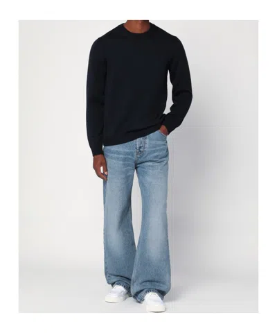 Roberto Collina Navy Blue Crew Neck Wool Sweater In Blue