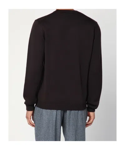 Roberto Collina Round-neck Long-sleeve Knitted Sweater In Brown