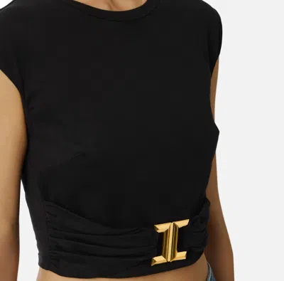 Elisabetta Franchi T-shirt In Jersey Di Cotone Con Logo Gioiello Nera In Black