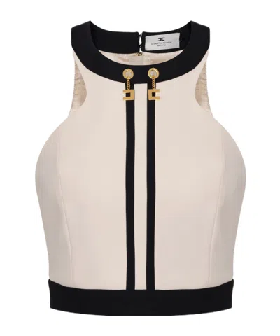 Elisabetta Franchi Double Crepe Color-block Top In Multi
