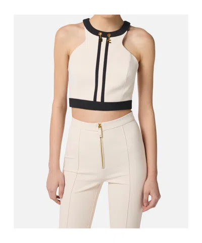 Elisabetta Franchi Double Crepe Color-block Top In Multi