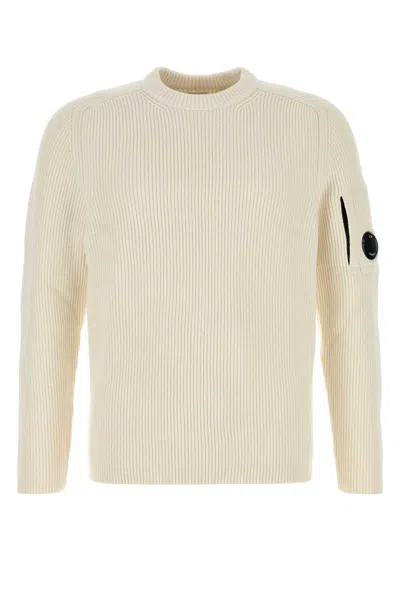 C.p. Company C.p.company White Cotton Blend Sweater In Neutral