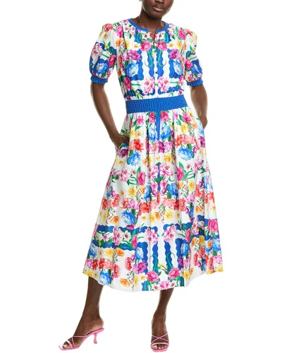 Elie Tahari The Ziggy Floral-print Smocked Midi Dress In Multi