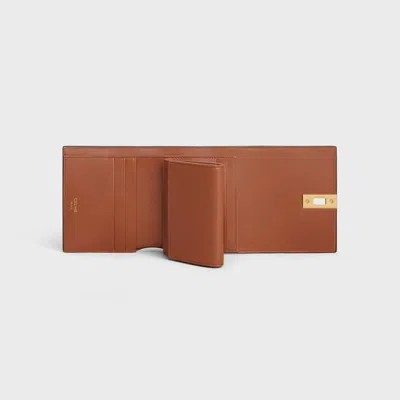Celine Women Small Trifold Leather Wallet In Brown