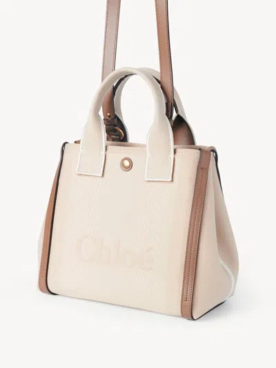 Chloé Carry Small Tote Bag In Beige Striped Canvas