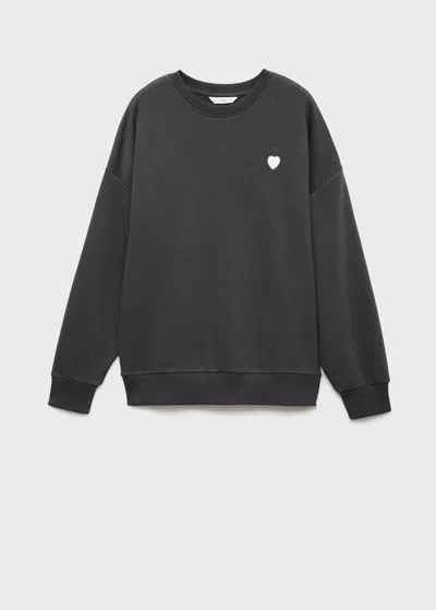 Mango Teen Sweatshirt With Ballet Embroidered Heart Charcoal
