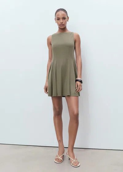 Mango Short Flared Dress Khaki