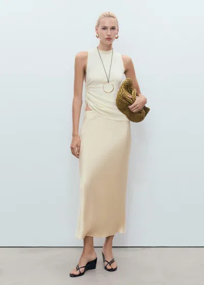 Mango Midi Satin Skirt Pastel Yellow