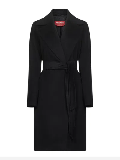Max Mara Black Broadcloth Dravenna Robe Coat In Black