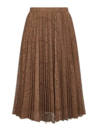 Max Mara Brown Lace Leandro Pleated Midi Skirt