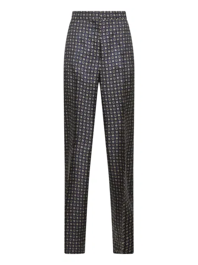 Max Mara Blue Printed Twill Fauna Straight Trousers
