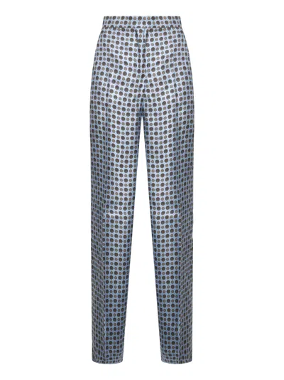Max Mara Light Blue Printed Twill Fauna Straight Trousers In Multi