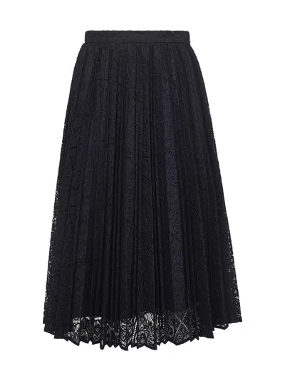 Max Mara Blue Lace Leandro Pleated Midi Skirt
